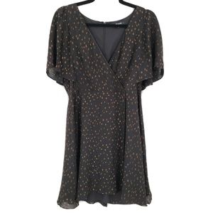 Madewell Women's 6 Black Gold Metallic Romantic Ruffle Sleeve Faux Wrap Dress